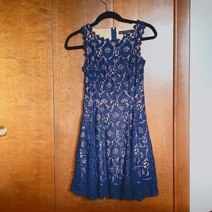 Juniors' Lace Navy Blue Dress